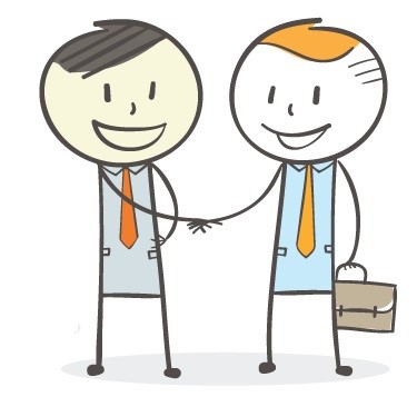 Graphic of two men in work suits shaking hands