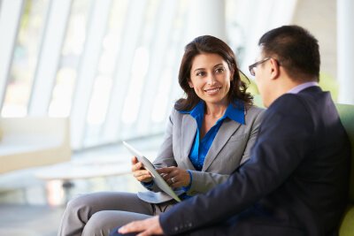 woman and man talking