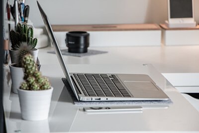 Open Laptop with office plants